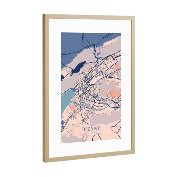 Poster mit Rahmen Gold "Biel CityMap" artboxONE - Städte / Weitere,Kartografie