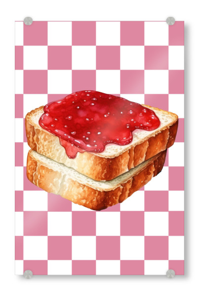 Acrylglasbild "Stack of three slices of toast" artboxONE - Essen & Trinken - Toast,Jam,Bread,Breakfast,Checkered,Red,Pink,Food,Slice,Pattern