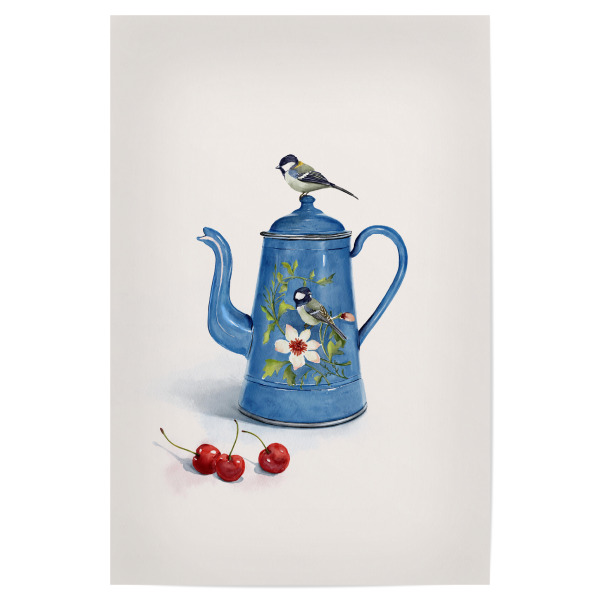Poster "Blauer Kessel mit Vögeln" artboxONE - Natur,Floral,Essen & Trinken