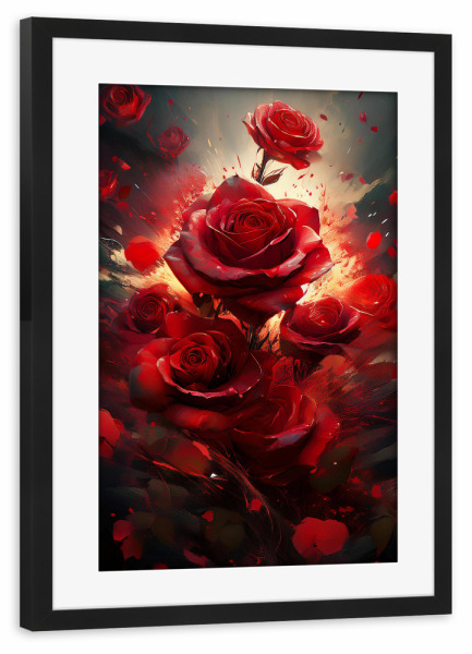 Poster mit Rahmen schwarz "Explodierende Rosen" artboxONE - Floral