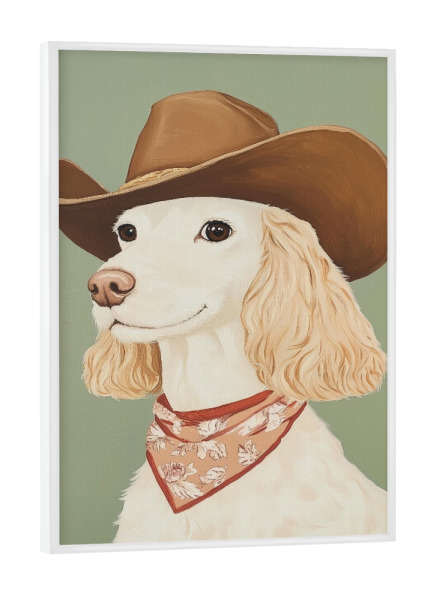 Poster mit weißem Rahmen "Cowboy Cocker Spaniel" artboxONE - Tiere - Cocker spaniel,Hund,Cowboy,Cowboys,Cowboyhut,Tier,Tierporträt
