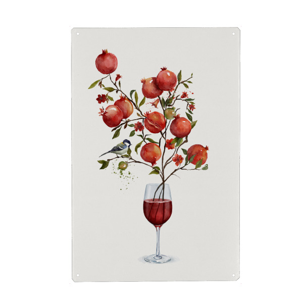 Metall Poster "Granatapfel in einem Glas Wein" artboxONE - Essen & Trinken,Essen & Trinken / Alkohol,Essen & Trinken / Obst & Gemüse
