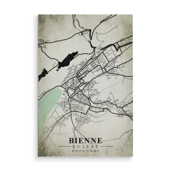Holzbild "Bienne Vintage City" artboxONE - Städte / Weitere,Kartografie
