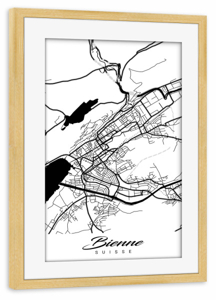Poster mit Rahmen kiefer "Biel City Map" artboxONE - Schwarzweiß,Städte / Weitere,Kartografie