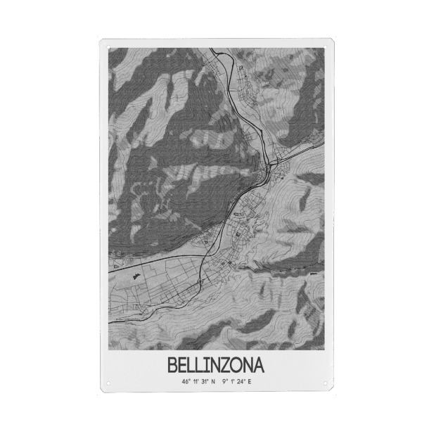 Holzbild "Bellinzona Bleistift Map" artboxONE - Städte / Weitere,Kartografie