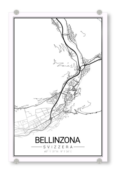 Acrylglasbild "Citymap Bellinzona" artboxONE - Schwarzweiß,Städte / Weitere,Kartografie