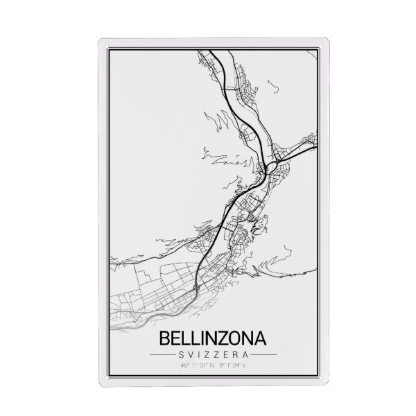Holzbild "Citymap Bellinzona" artboxONE - Schwarzweiß,Städte / Weitere,Kartografie
