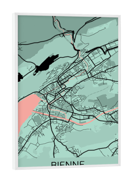 Poster mit weißem Rahmen "Map Biel Schweiz" artboxONE - Städte / Weitere,Kartografie
