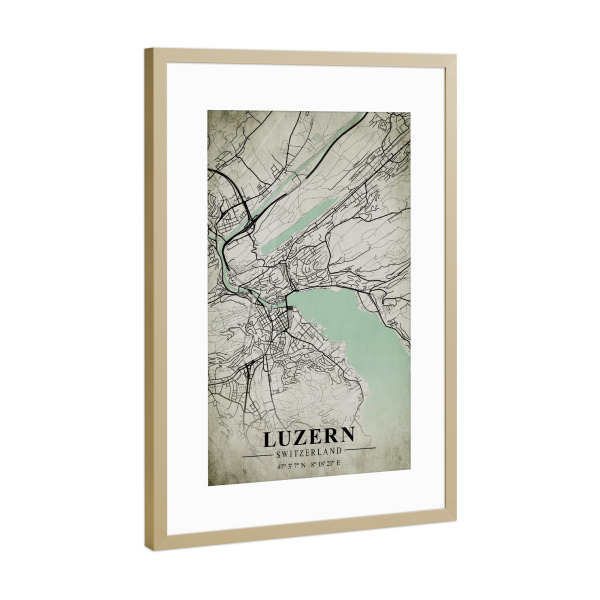 Poster mit Rahmen Gold "Luzern Vintage CityMap" artboxONE - Städte / Weitere,Kartografie