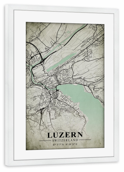 Poster mit Rahmen weiß "Luzern Vintage CityMap" artboxONE - Städte / Weitere,Kartografie