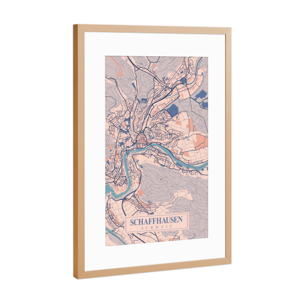 Poster mit Rahmen Kupfer "Schaffhausen City Map" artboxONE - Städte / Weitere,Kartografie