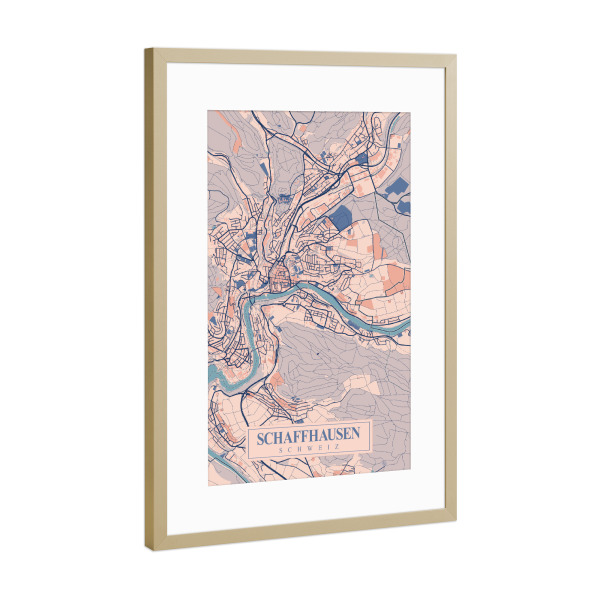 Poster mit Rahmen Gold "Schaffhausen City Map" artboxONE - Städte / Weitere,Kartografie
