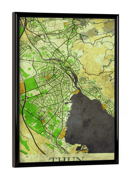 Poster mit schwarzem Rahmen "Thun Vintage City Map" artboxONE - Städte / Weitere,Kartografie