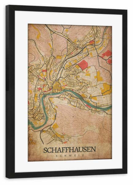 Poster mit Rahmen schwarz "Retro Schaffhausen City" artboxONE - Städte / Weitere,Kartografie
