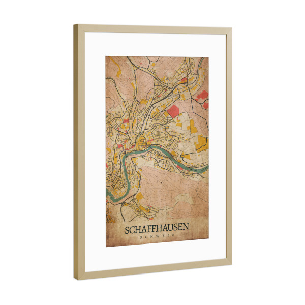 Poster mit Rahmen Gold "Retro Schaffhausen City" artboxONE - Städte / Weitere,Kartografie