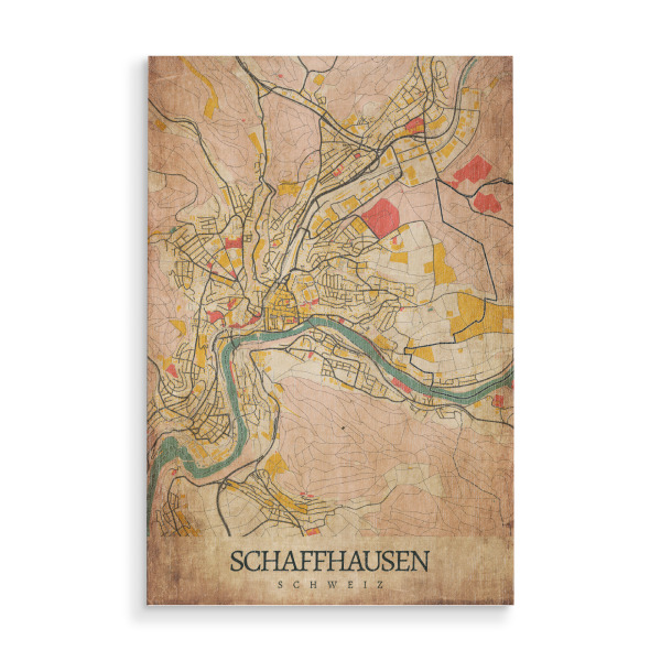 Holzbild "Retro Schaffhausen City" artboxONE - Städte / Weitere,Kartografie