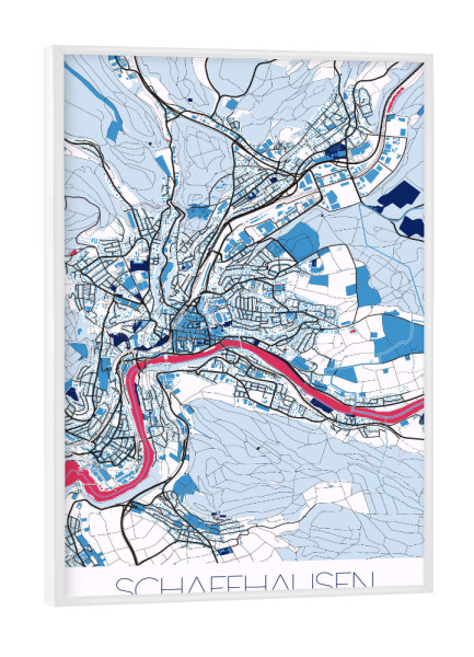 Poster mit weißem Rahmen "City Schaffhausen Map" artboxONE - Städte / Weitere,Kartografie