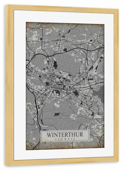 Poster mit Rahmen kiefer "Retro City Winterthur" artboxONE - Städte / Weitere,Kartografie
