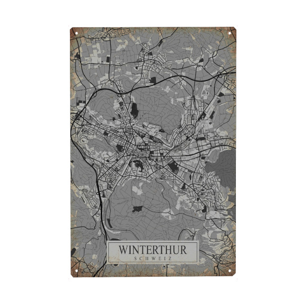 Metall Poster "Retro City Winterthur" artboxONE - Städte / Weitere,Kartografie