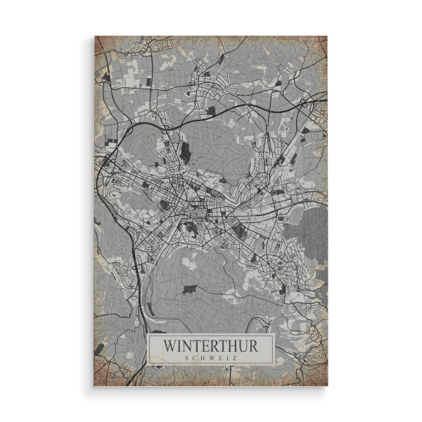 Holzbild "Retro City Winterthur" artboxONE - Städte / Weitere,Kartografie