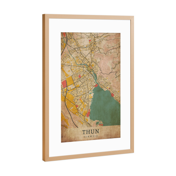 Poster mit Rahmen Kupfer "Retro Thun City" artboxONE - Städte / Weitere,Kartografie