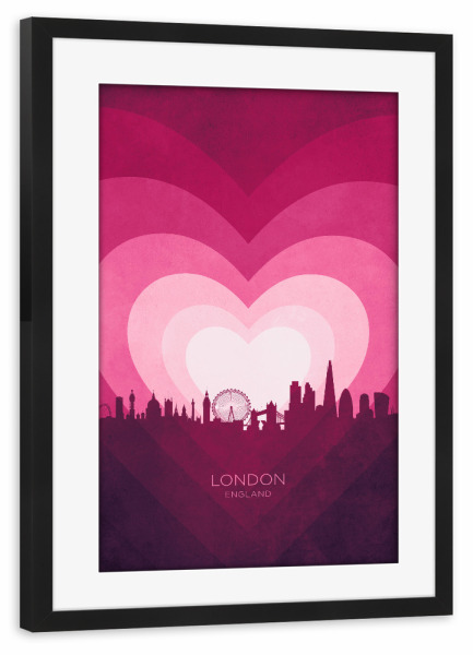 Poster mit Rahmen schwarz "London Skyline Heart Pink" artboxONE - Städte