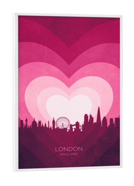 Poster mit weißem Rahmen "London Skyline Heart Pink" artboxONE - Städte