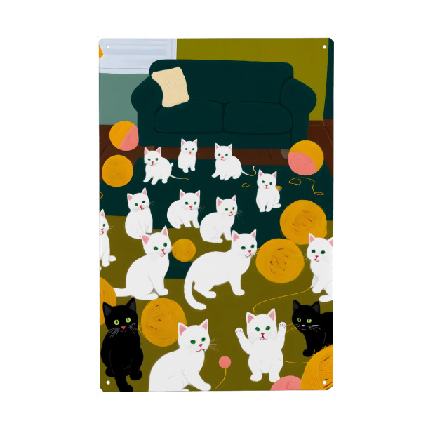 Metall Poster "Katzen & Wolle" artboxONE - Tiere,Abstrakt