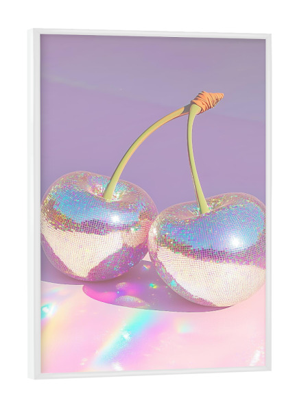 Poster mit weißem Rahmen "Disco Ball Cherry" artboxONE - Für Kinder,Essen & Trinken,Abstrakt,Geometrie,Essen & Trinken / Obst & Gemüse