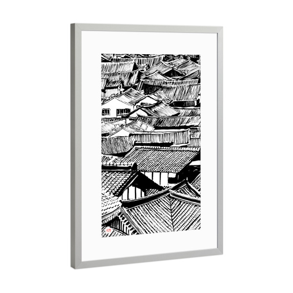Poster mit Rahmen Silber "Dächer" artboxONE - Städte - Sumie,Japan,Dorf,Asien,Dach,Dächer