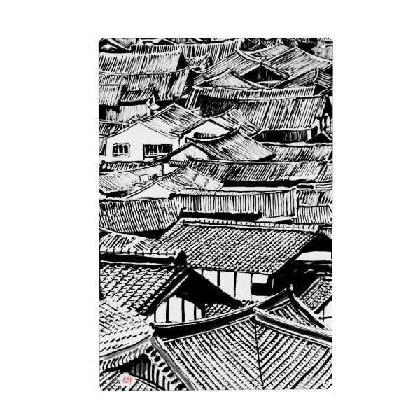 Metall Poster "Dächer" artboxONE - Städte - Sumie,Japan,Dorf,Asien,Dach,Dächer - Blechschild