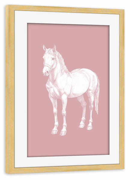 Poster mit Rahmen kiefer "Pferd im rosa Hintergrund" artboxONE - Natur,Reise,Tiere,Sport