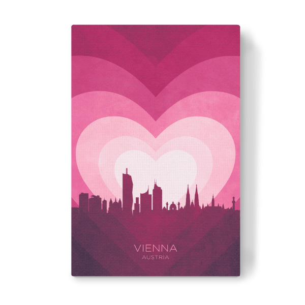 Leinwandbild "Wiener Skyline Herz rosa" artboxONE - Städte - Wien,österreich,Herz,Liebe,Romantiker,Valentinstag,Skyline,Stadtbild,Stattbild