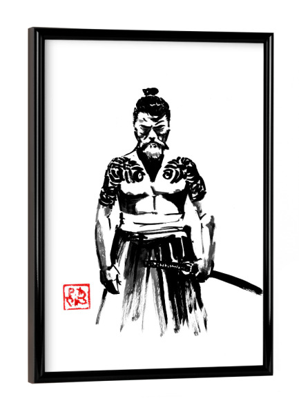 Poster mit schwarzem Rahmen "Starker Yakuza" artboxONE - Menschen,Schwarzweiß - Yakuza,Samurai,Sumie,Japan,Katana