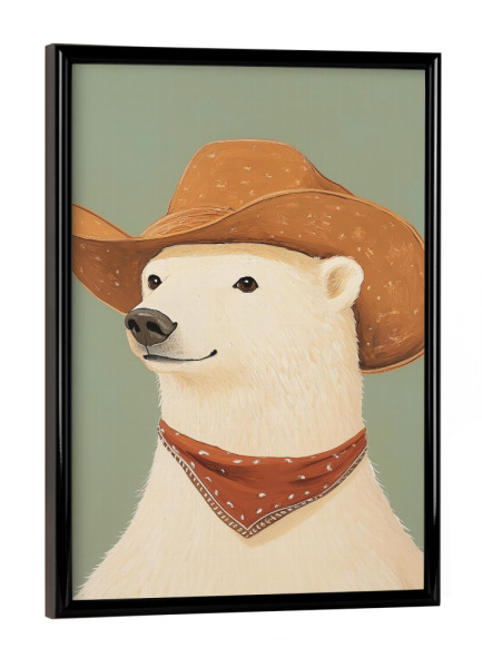 Poster mit schwarzem Rahmen "Cowboy Polar Bär" artboxONE - Tiere - Eisbär,Bär,Cowboy,Cowboyhut,Tier,Tierporträt