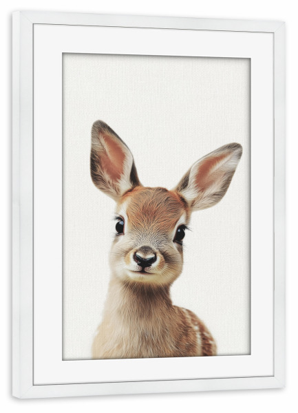 Poster mit Rahmen weiß "Niedliches Rehkitz" artboxONE - Natur,Für Kinder,Tiere
