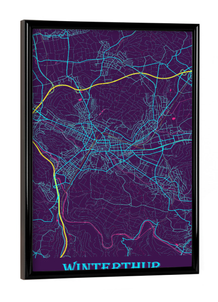 Poster mit schwarzem Rahmen "Stadt Plan Winterthur" artboxONE - Städte / Weitere,Kartografie