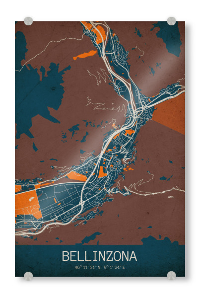 Acrylglasbild "Bellinzona Vintage Map" artboxONE - Städte / Weitere,Kartografie