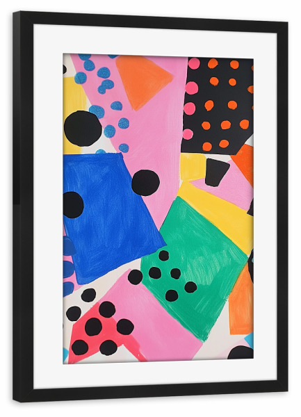 Poster mit Rahmen schwarz "Bunte Farbfelder mit Punkten" artboxONE - Abstrakt,Geometrie