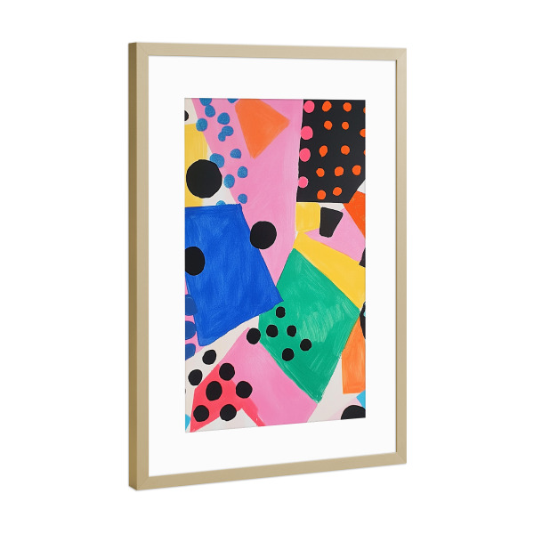 Poster mit Rahmen Gold "Bunte Farbfelder mit Punkten" artboxONE - Abstrakt,Geometrie