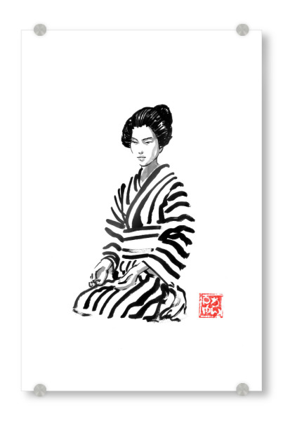 Acrylglasbild "Stripy Geisha" artboxONE - Menschen,Reise / Asien - Geisha,Kimono,Sumie,Japan