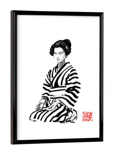 Poster mit schwarzem Rahmen "Stripy Geisha" artboxONE - Menschen,Reise / Asien - Geisha,Kimono,Sumie,Japan