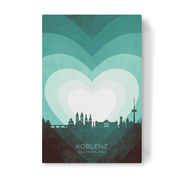Leinwandbild "Kobenz Skyline Heart Teal" artboxONE - Städte - Kobenz,Deutschland,Herz,Liebe,Romantisch,Valentinstag,Skyline,Stadtbild,Stattbild