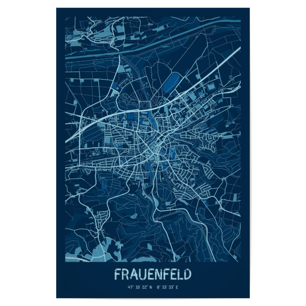 Poster "City Frauenfeld Map" artboxONE - Städte / Weitere,Kartografie