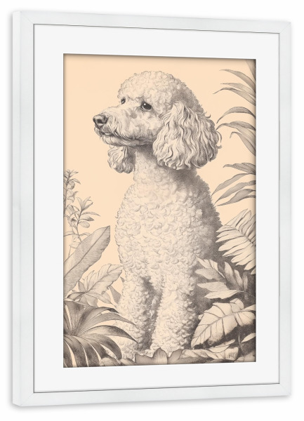 Poster mit Rahmen weiß "Pudel im Garten" artboxONE - Natur,Tiere,Abstrakt