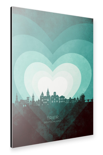 Alu-Dibond "Trier Germany Skyline Hearts Teal" 30x20 cm artboxONE