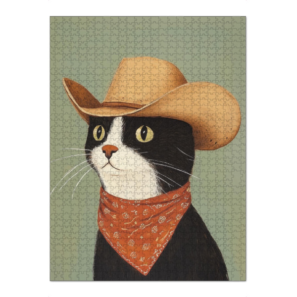 Puzzle Ravensburger "Cowboykatze" artboxONE - Tiere - Katze,Schwarze katze,Tier,Tierporträt,Cowboy,Cowboyhut - Bild katze