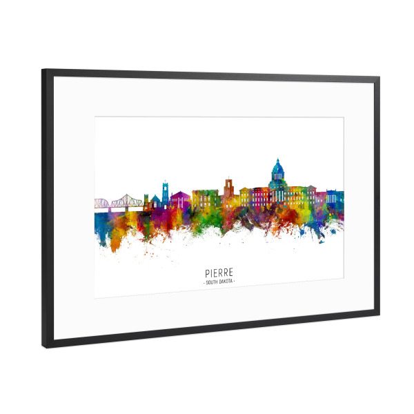 Poster mit Rahmen Schwarz (Metallic) "Pierre South Dakota Skyline txt" artboxONE - Städte