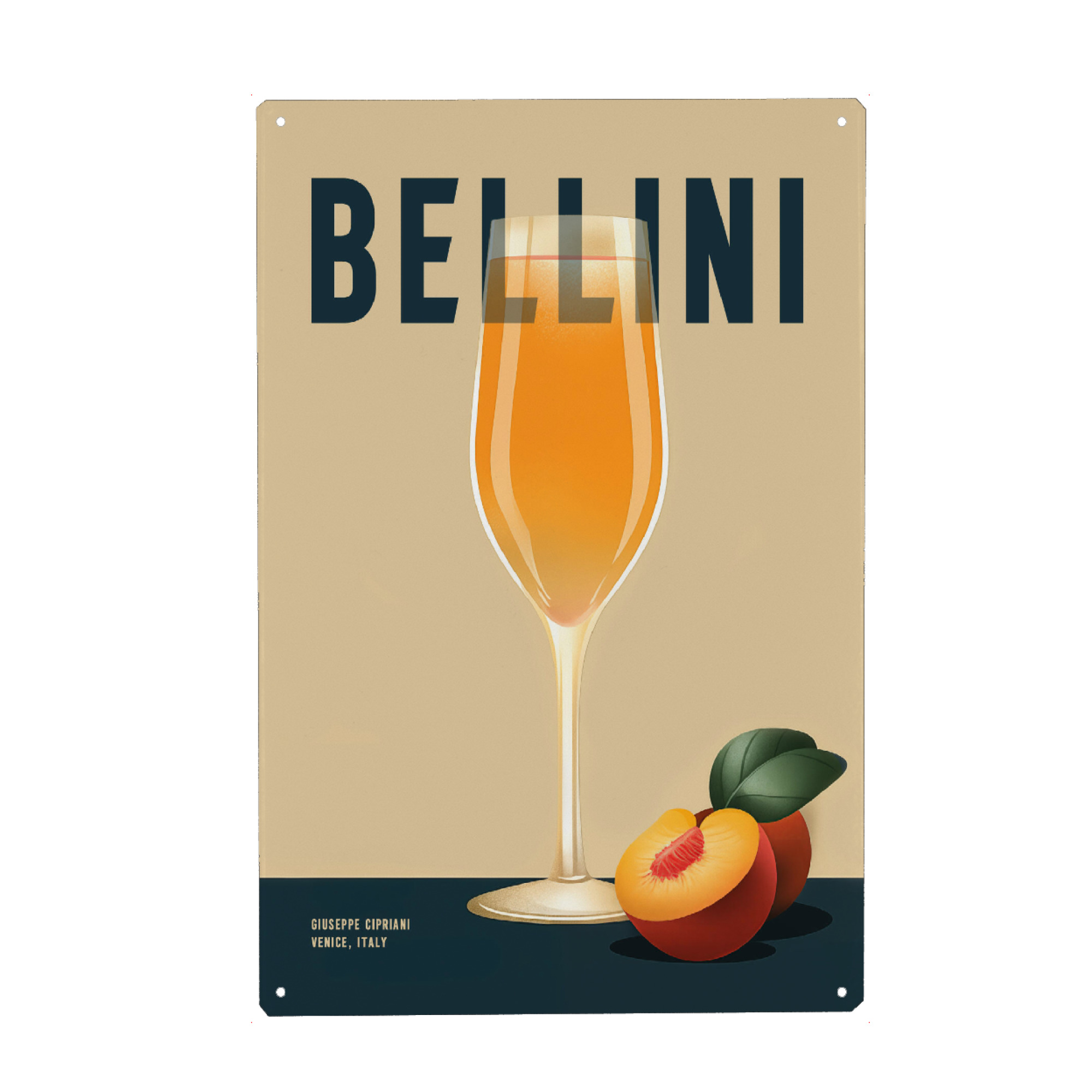 Metall Poster "Bellini" artboxONE - Essen & Trinken / Alkohol - Bellini,Alkohol,Pfirsich,Italien,Trinken,Cocktail,Küche - Blechschild