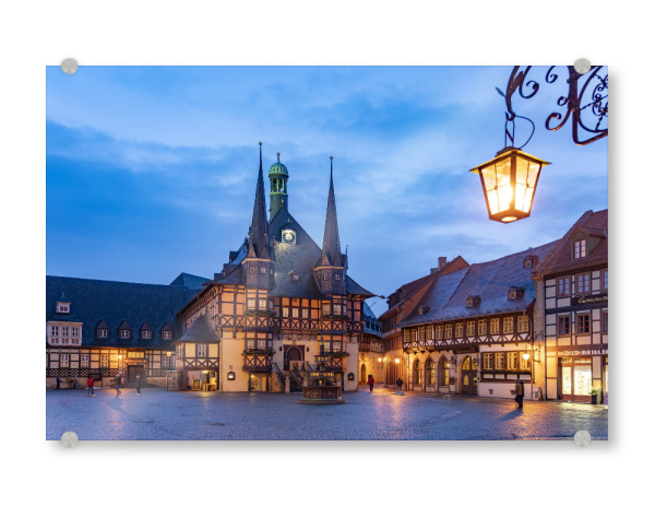 Acrylglasbild "Rathaus Wernigerode" artboxONE - Städte,Reise - Rathaus,Marktplatz,Wernigerode,Abenddämmerung,Sachsen-anhalt,Nacht